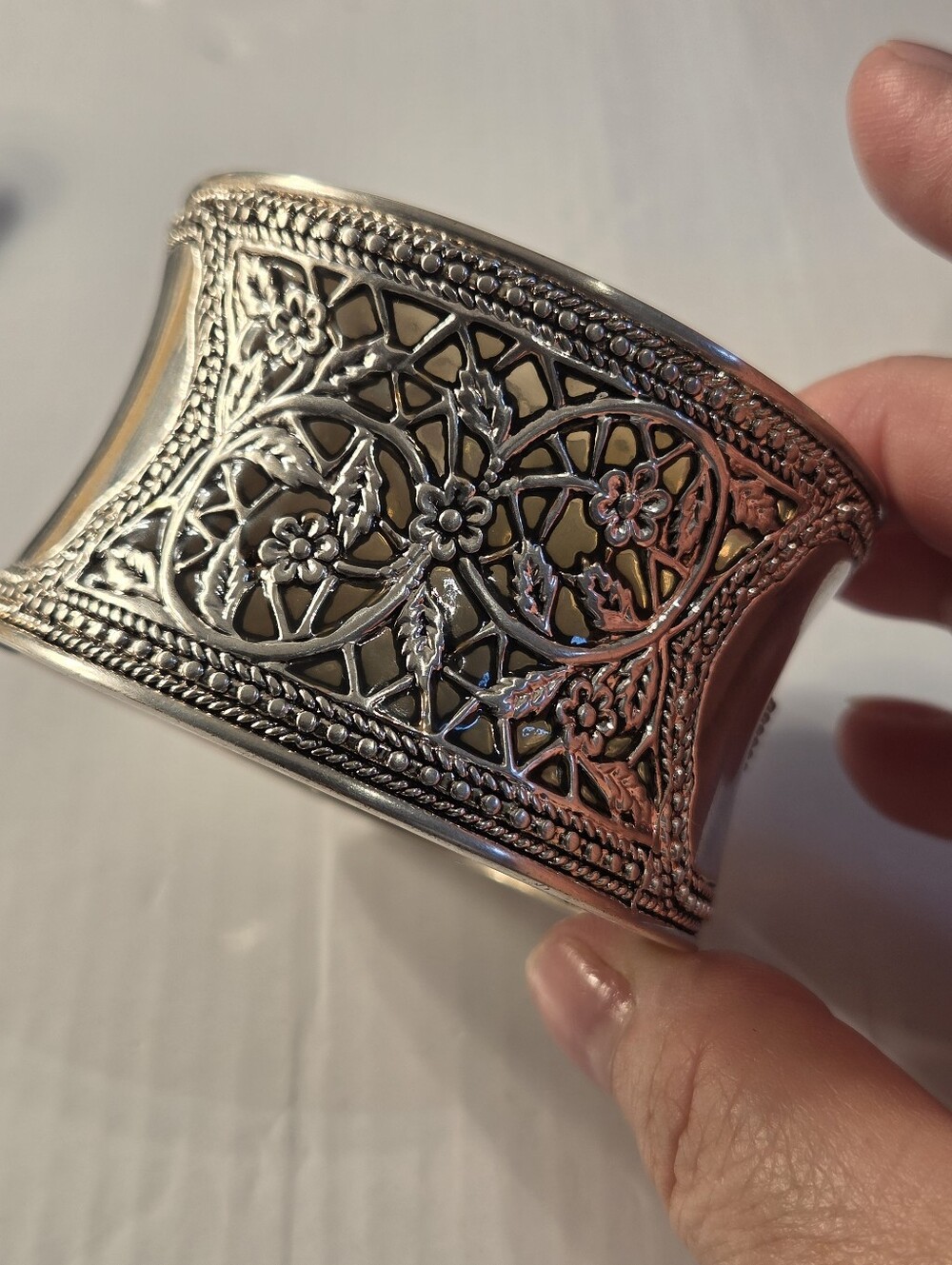 Intricate Silver Plated-Tone Filigree Cuff Bracelet